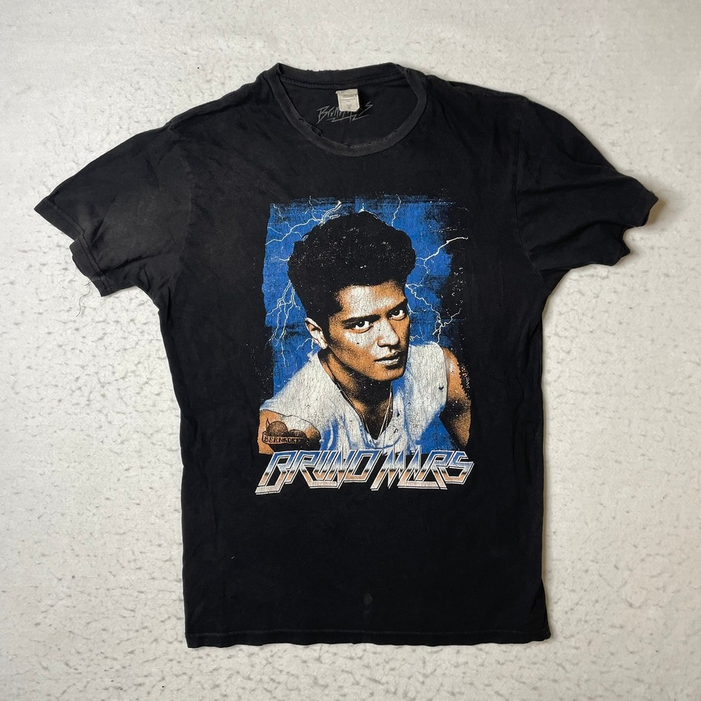 Bruno‎ Mars Moonshine Jungle Tour T-Shirt Mens Medium Black Distressed Graphic